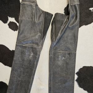 Gray Leather Motorcycle Chaps By RIVER ROAD Women's Size 12 Cowboy